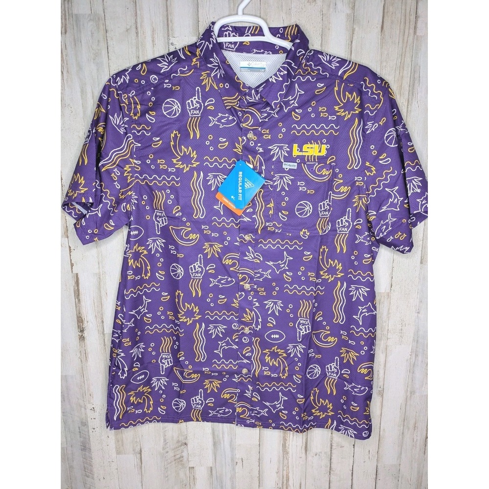 Mens Columbia PFG Super Slack Tide LSU Tigers Fishing Shirt Sz Large $65